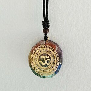 OM Symbol Rainbow Pendant, Chakra Healing Energy, 1.38 inch